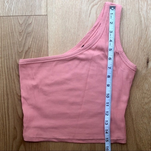 NEW ONE SHOULDER PINK CROP TANK TOP - S - Picture 4 of 9